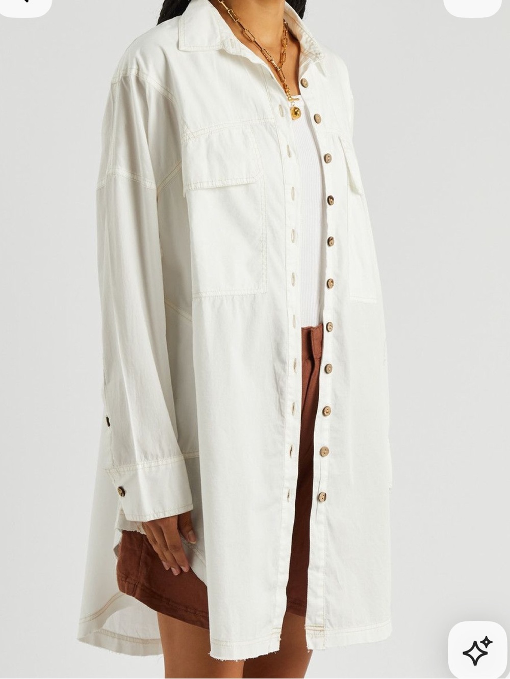 Free People Off-White Lightweight Button-Front Shirt